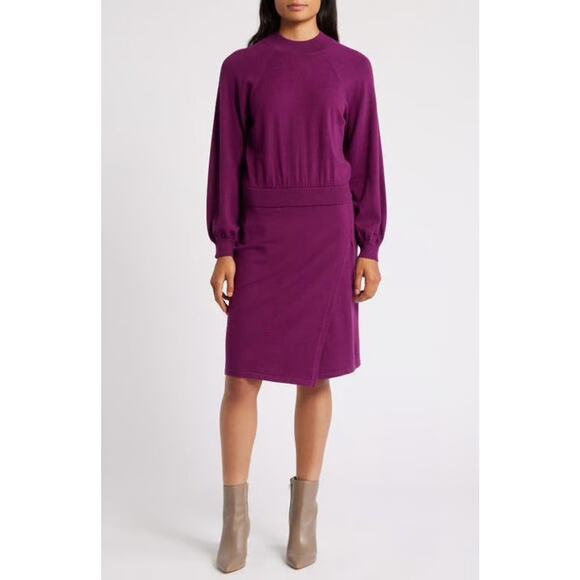 Sam Edelman Dresses & Skirts - Sam Edelman 2 Piece Look Sweater Dress Magenta Size Large Mock Neck Long Sleeve